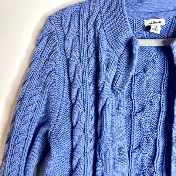 L.L. Bean Periwinkle Purple Double Cable-Knit Button Front Cardigan Sweater XL - Picture 3 of 5